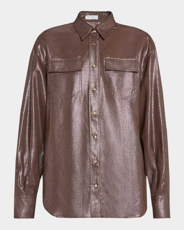 Metallic Double-Pocket Blous